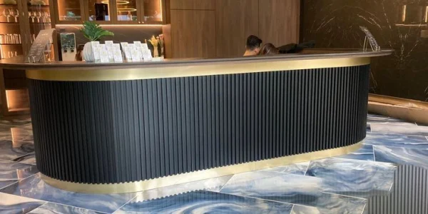 hotel lobby with fluted wall panels